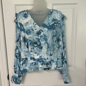 WHBM gorgeous blue multi- colored blouse size 10.